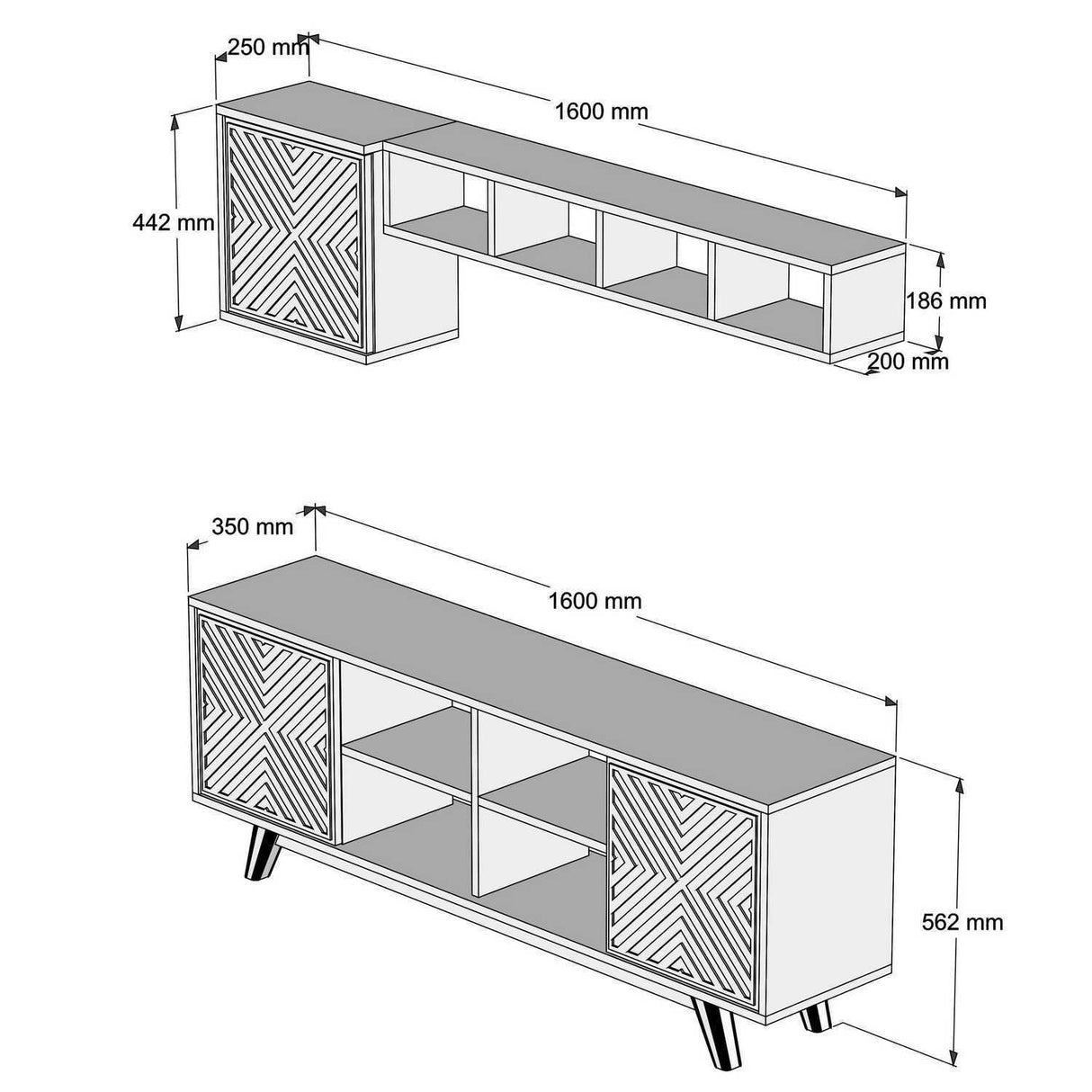 TV Meubel Set Inci Walnoot Wit Melamine 160x56,2x35 cm