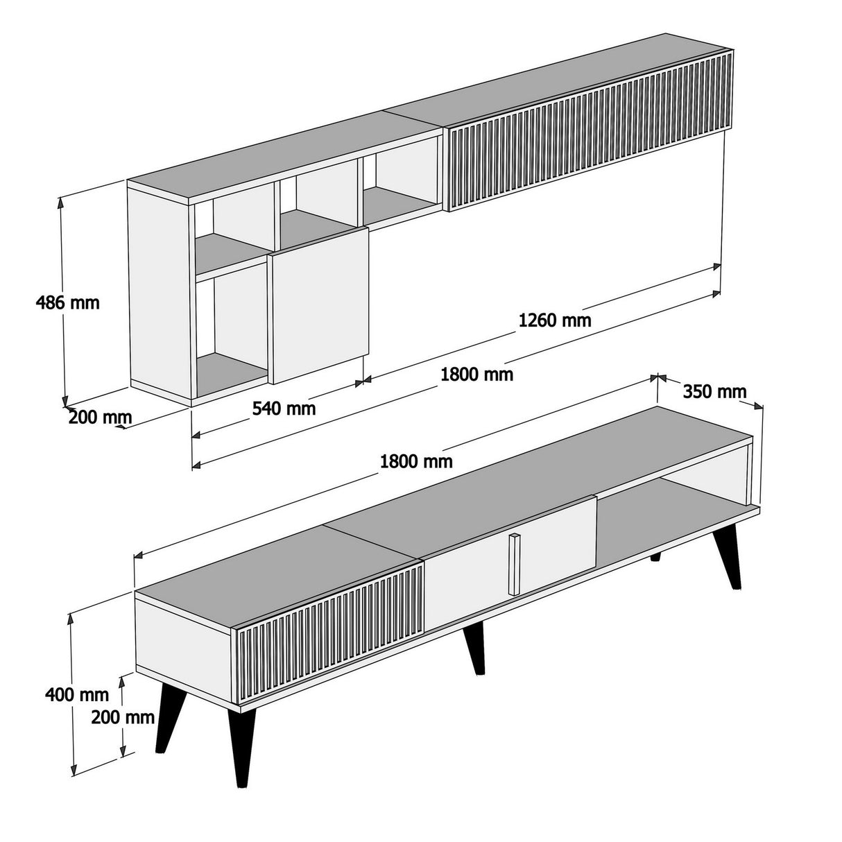 TV Meubel Set Milan Walnoot Wit Marmer Melamine 180x40x35 cm