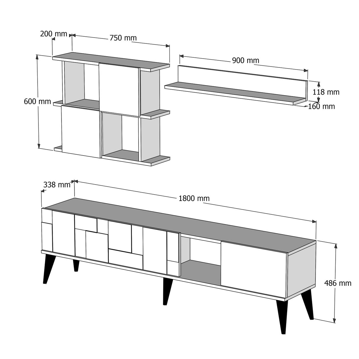 TV Meubel Set Madrid Walnoot Antraciet Melamine 180x48,6x33,8 cm