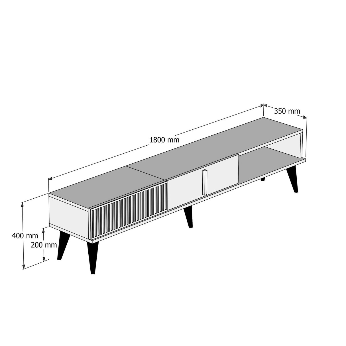 TV Meubel Milan Walnoot Zwart Melamine 180x40x35 cm