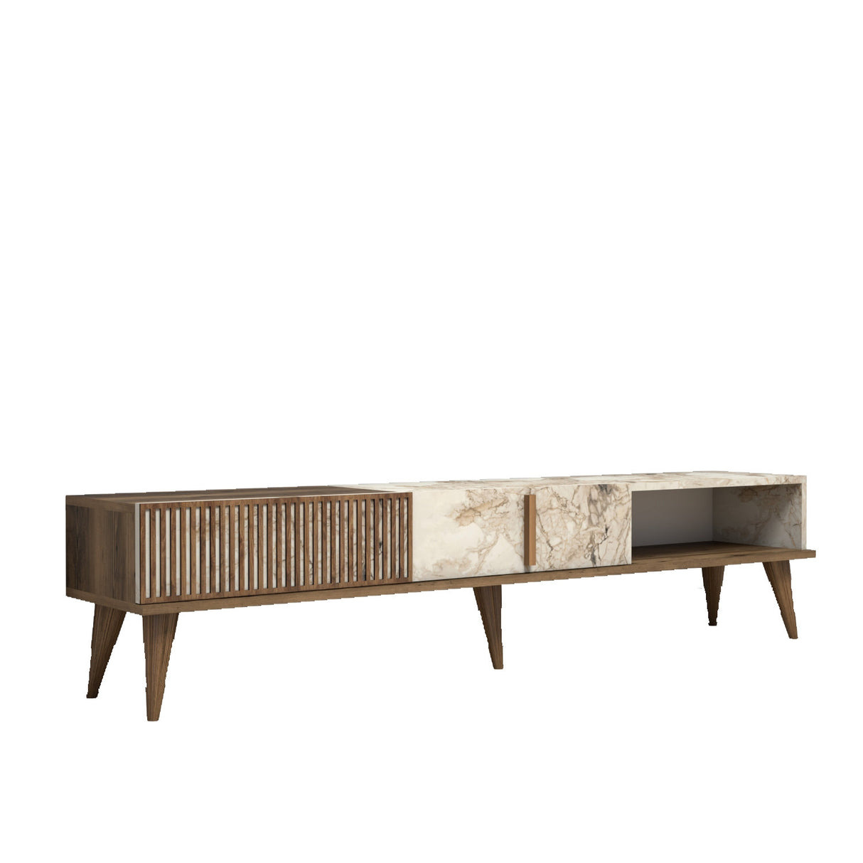 TV Meubel Milan Walnoot Wit Marmer Melamine 180x40x35 cm