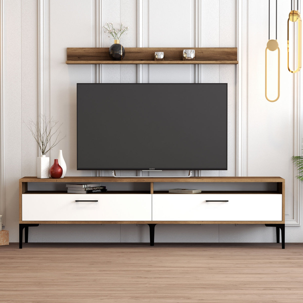 TV Meubel Set Istanbul Walnoot Wit Melamine 180x47x35 cm