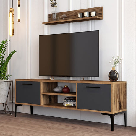 TV Meubel Set Riga Walnoot Antraciet Melamine 140x48x30 cm