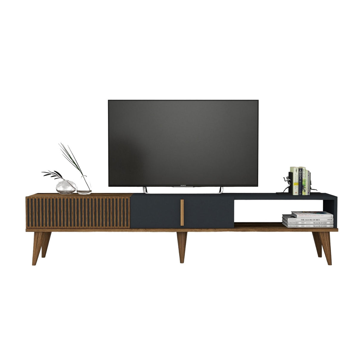 TV Meubel Milan Alt Walnoot Antraciet Melamine 180x40x35 cm