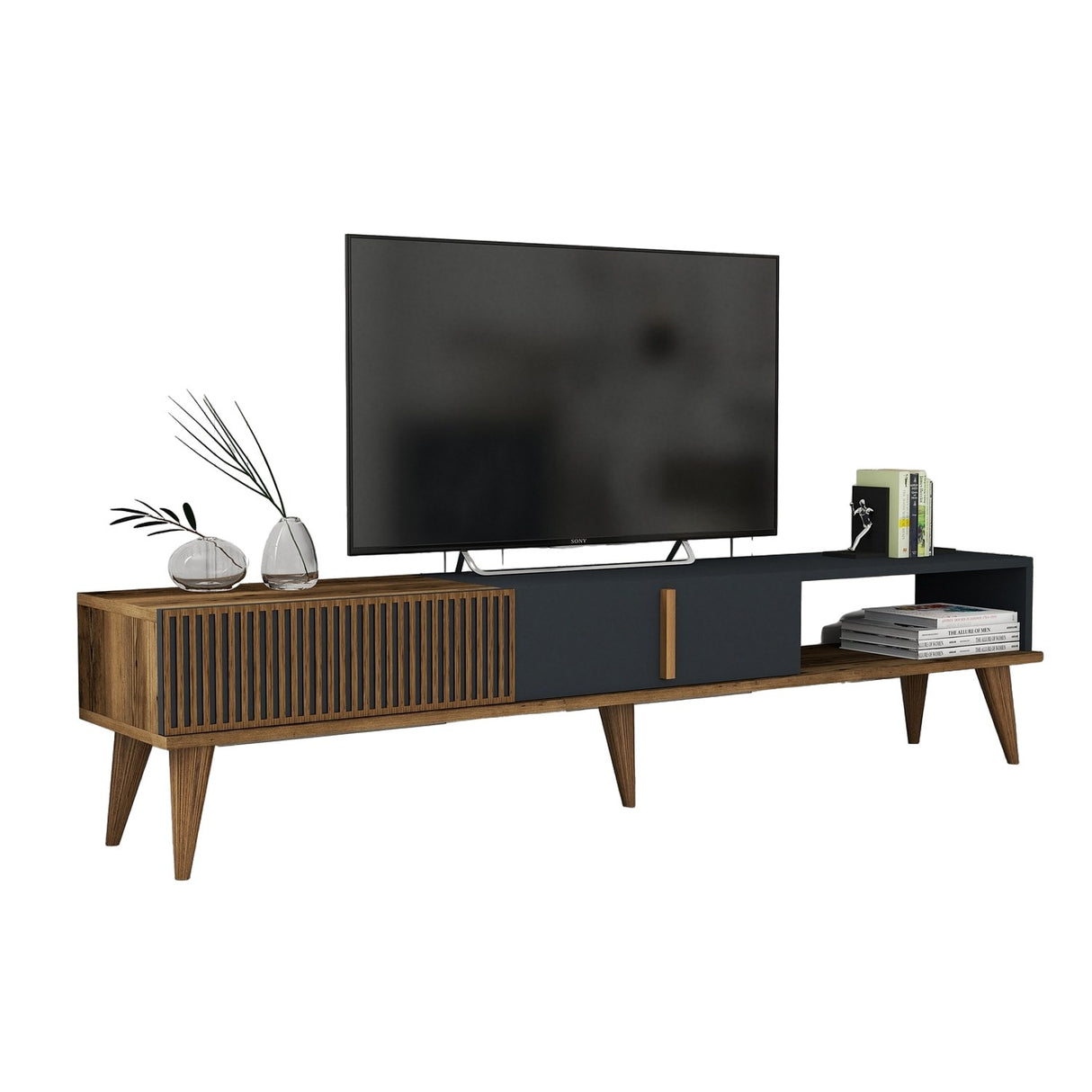 TV Meubel Milan Alt Walnoot Antraciet Melamine 180x40x35 cm