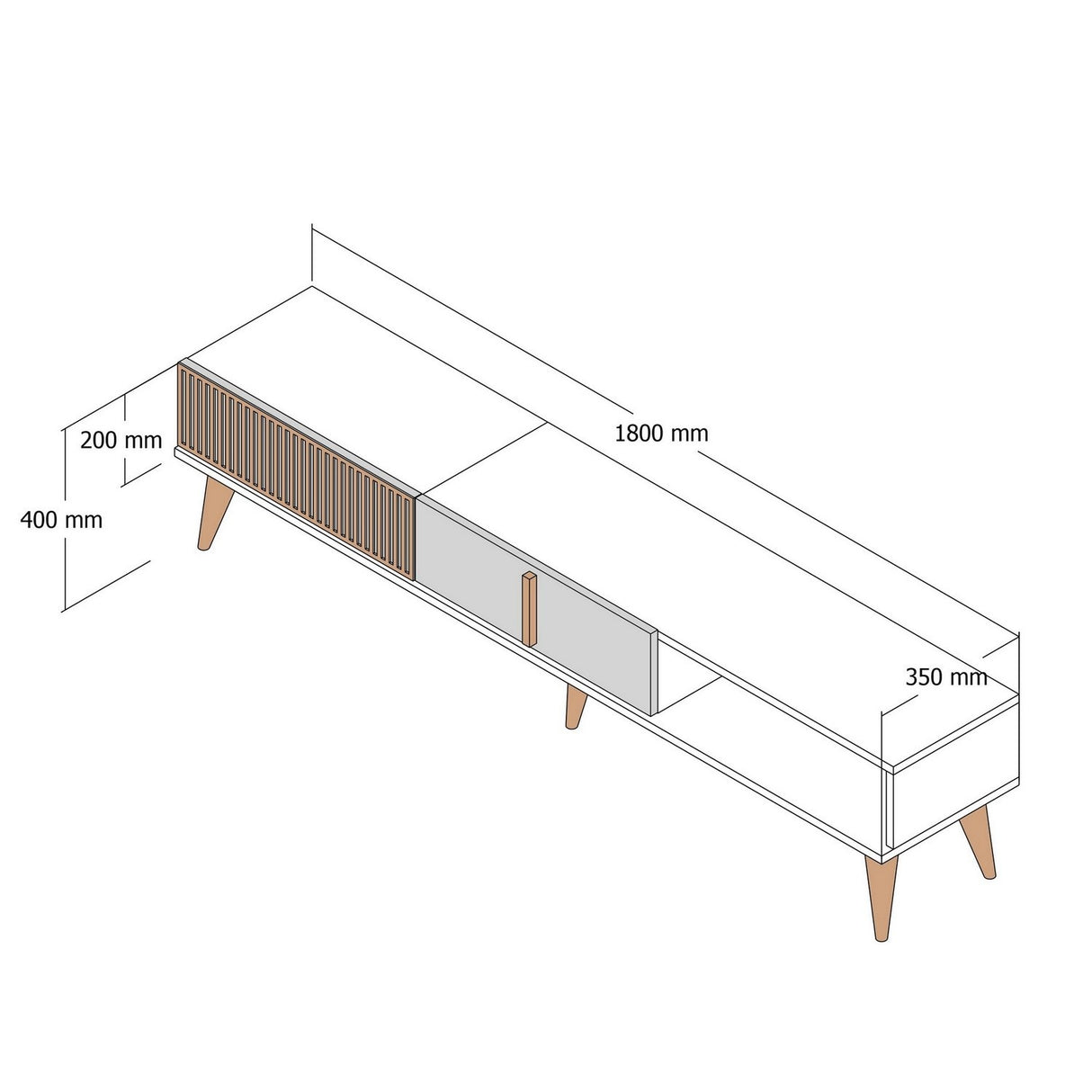 TV Meubel Milan Alt Walnoot Antraciet Melamine 180x40x35 cm