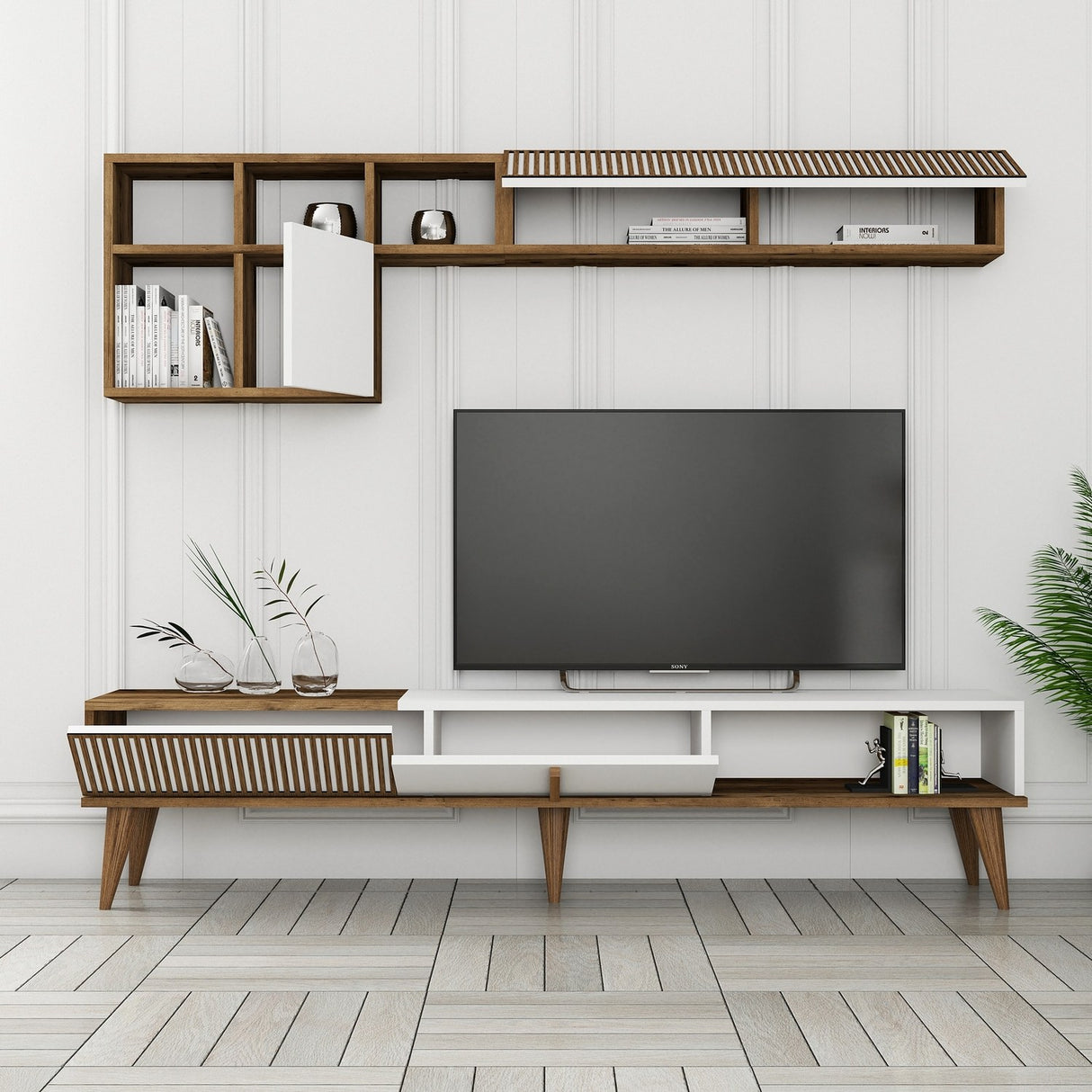 TV Meubel Set Milan TV Walnoot Wit Melamine 180x40x35 cm