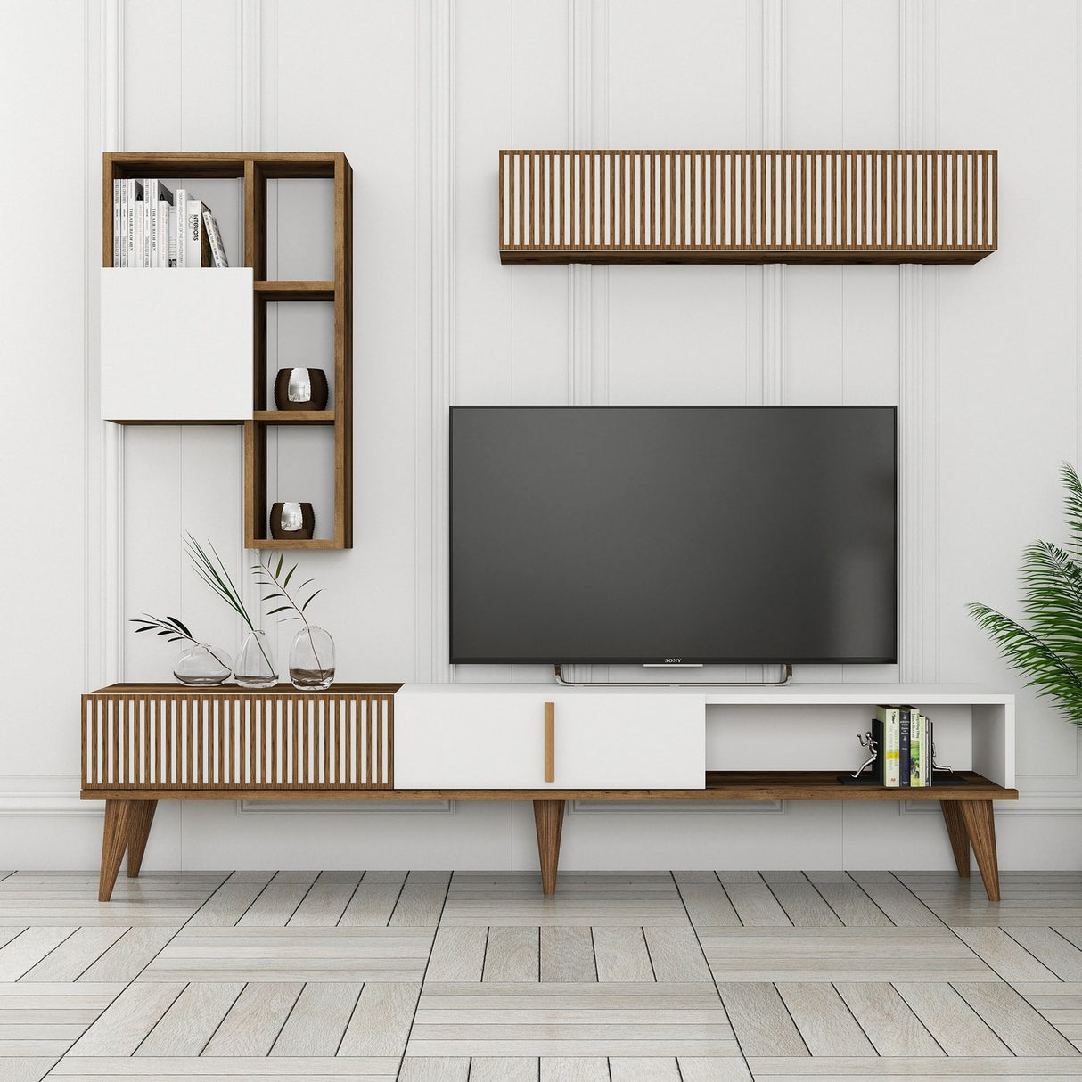 TV Meubel Set Milan TV Walnoot Wit Melamine 180x40x35 cm