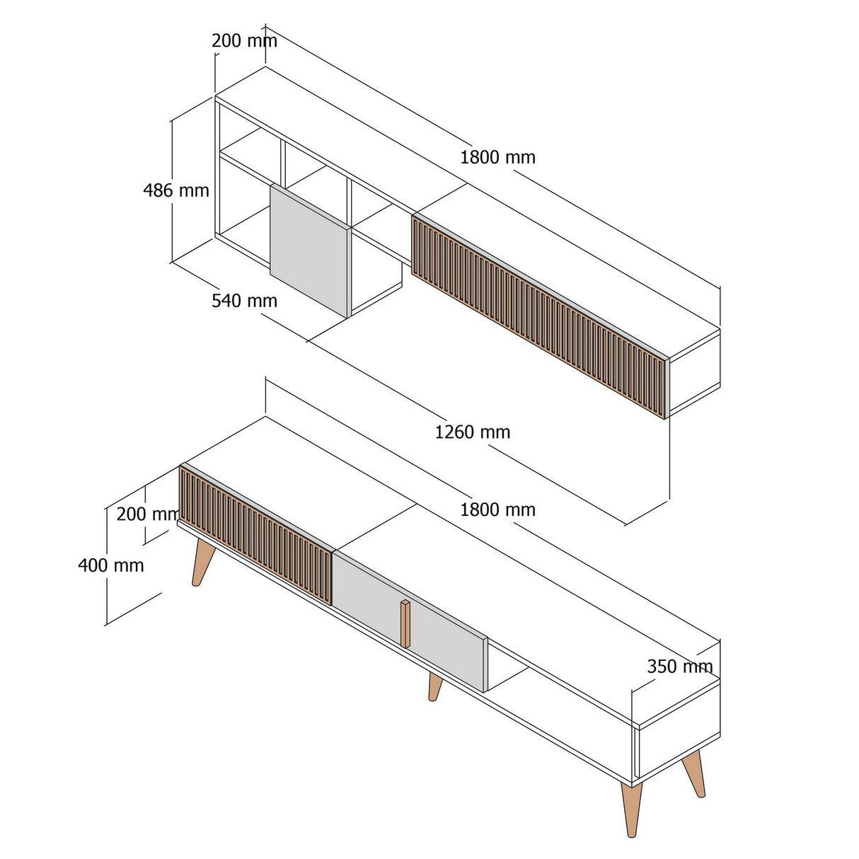 TV Meubel Set Milan TV Walnoot Wit Melamine 180x40x35 cm