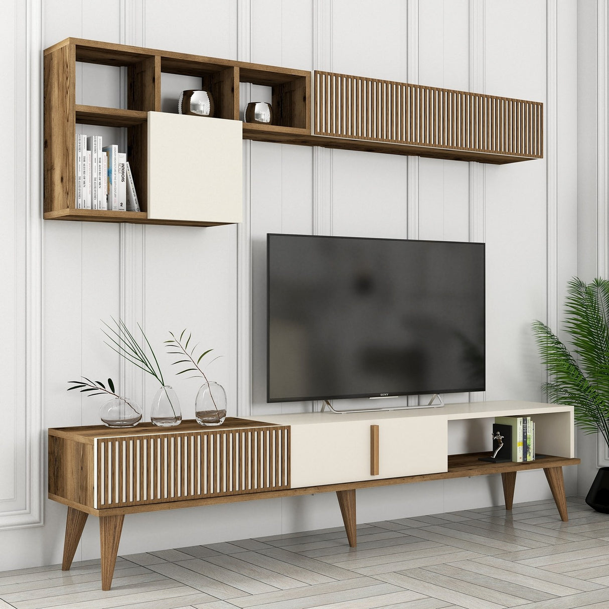 TV Meubel Set Milan TV Walnoot Crème Melamine 180x40x35 cm