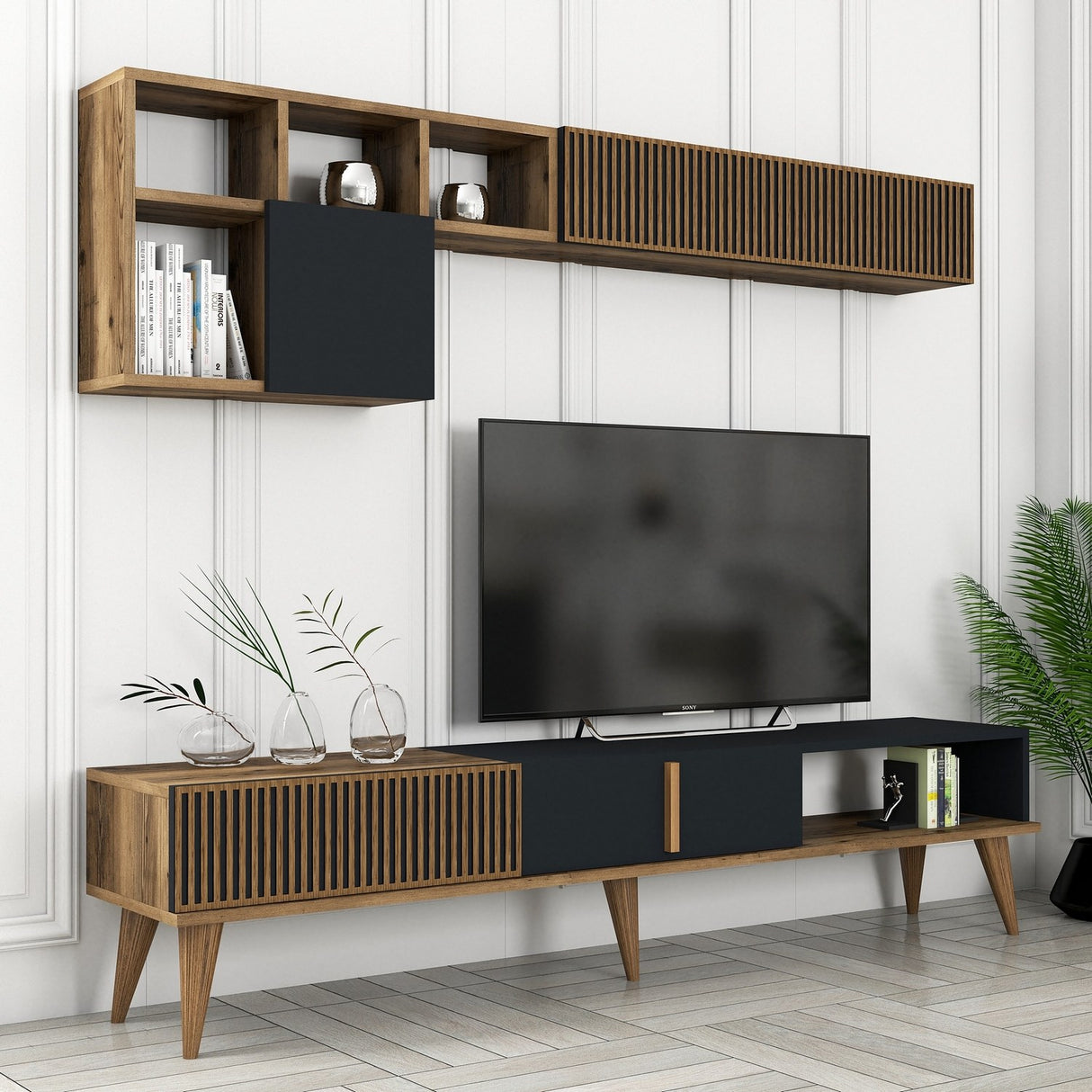 TV Meubel Set Milan TV Walnoot Antraciet Melamine 180x40x35 cm