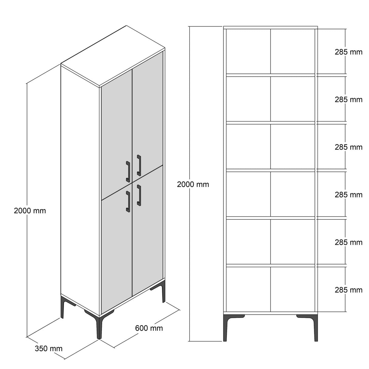 Wandkast Berlin Walnoot Antraciet Melamine 60x200x35 cm