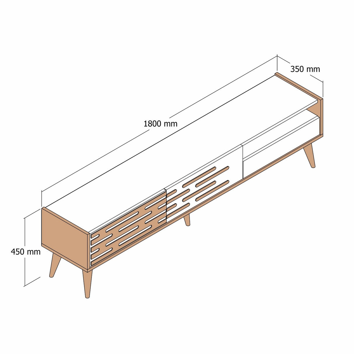 TV Meubel Valensiya Walnoot Wit Melamine 180x35x45 cm