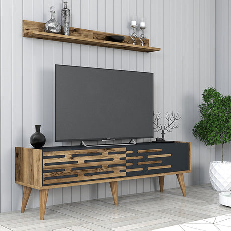 TV Meubel Set Valensiya Walnoot Antraciet Melamine 140x35x45 cm