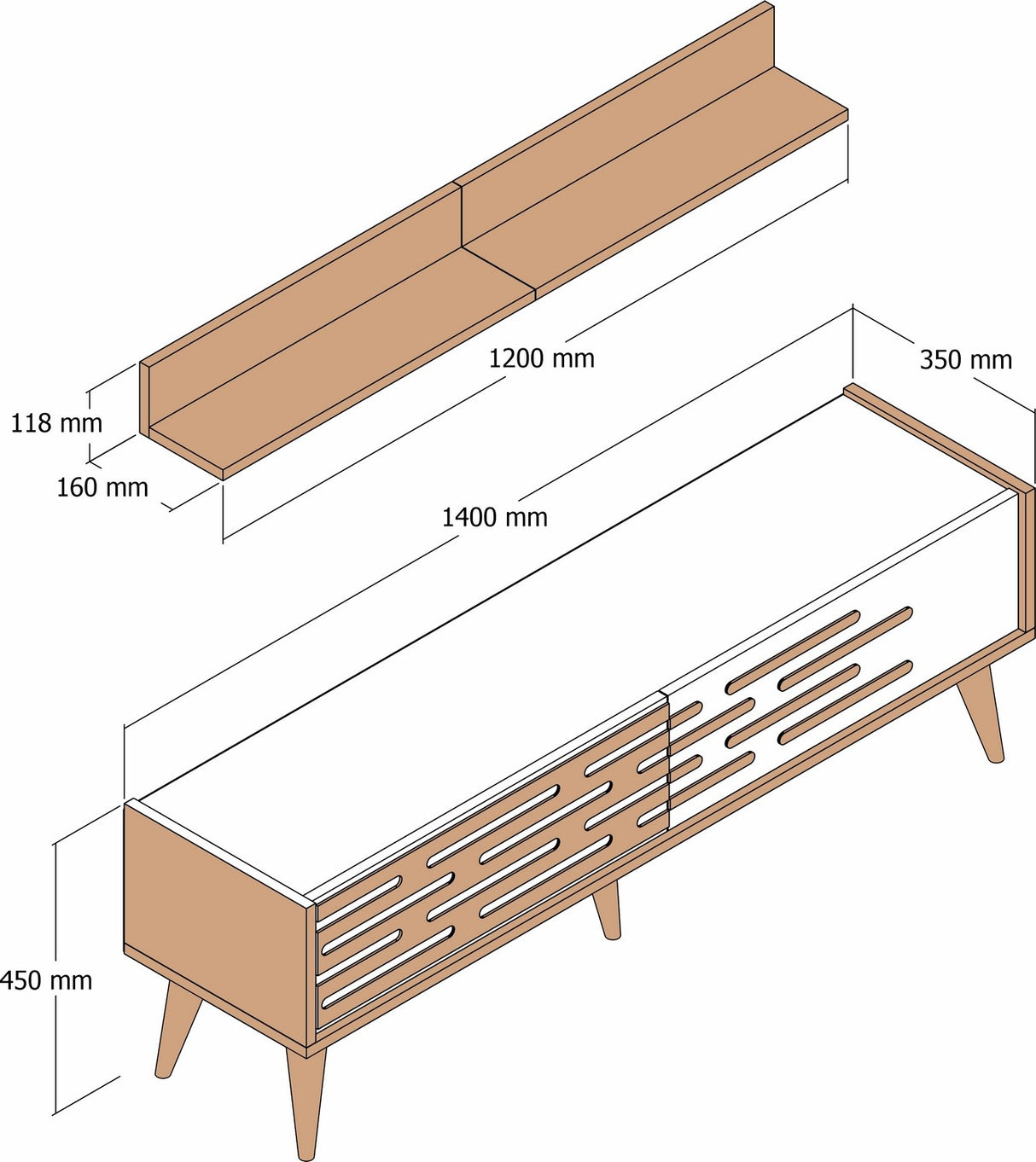 TV Meubel Set Valensiya Walnoot Antraciet Melamine 140x35x45 cm