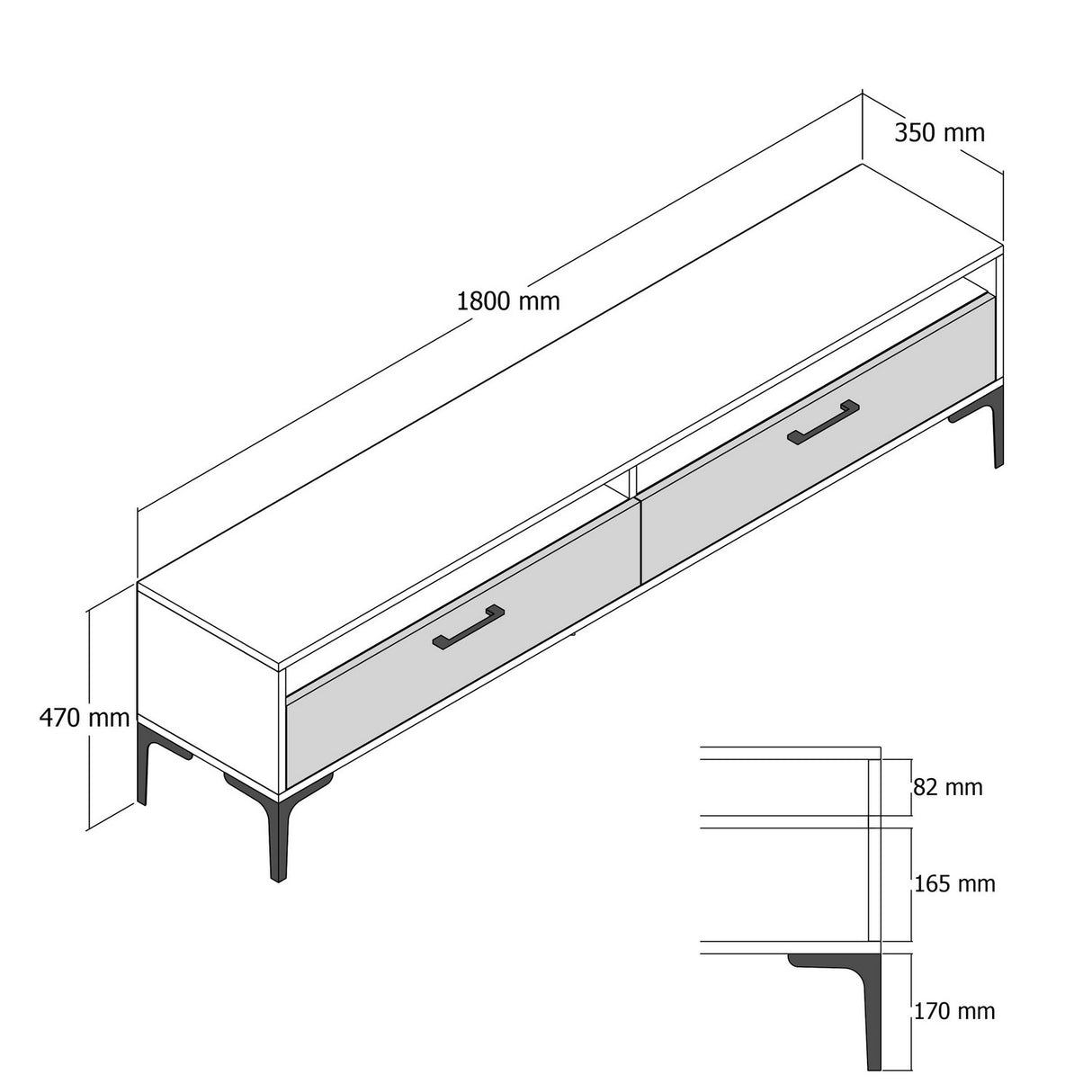 TV Meubel Set Gebze Walnoot Antraciet Melamine 180x35x47 cm