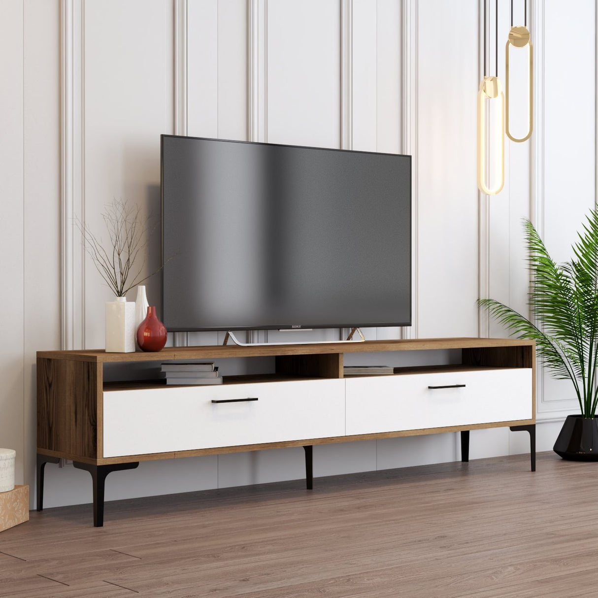 TV Meubel Set Gebze Walnoot Wit Melamine 180x35x47 cm