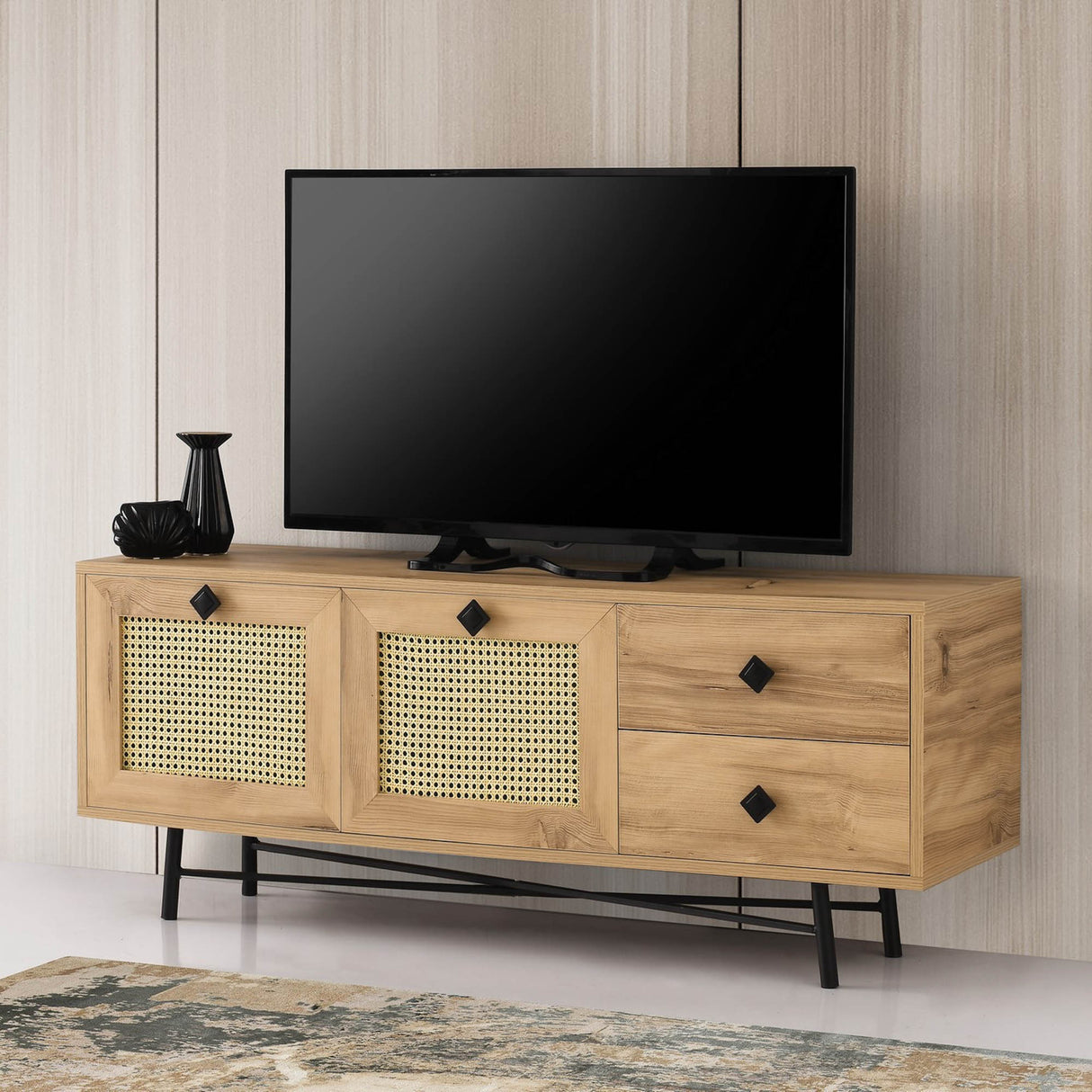 TV Meubel Hapsiyas Eik Zwart Melamine 140x60x40 cm