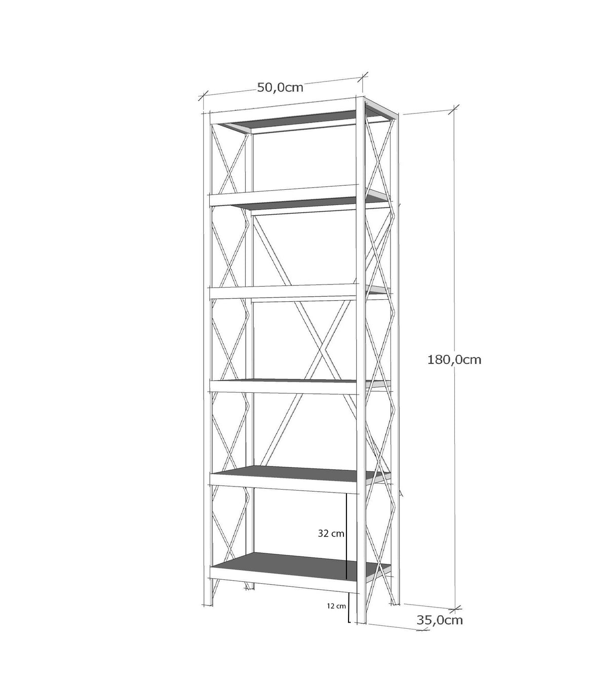 Boekenkast Suadiye Atlantisch Dennenhout Zwart Melamine 50x180x30 cm