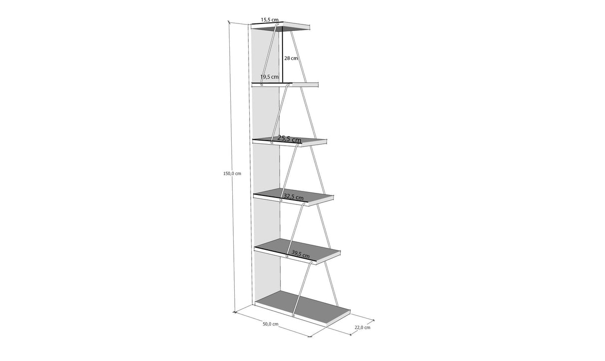 Boekenkast Tlos Eik Zwart Melamine 50x150x22 cm