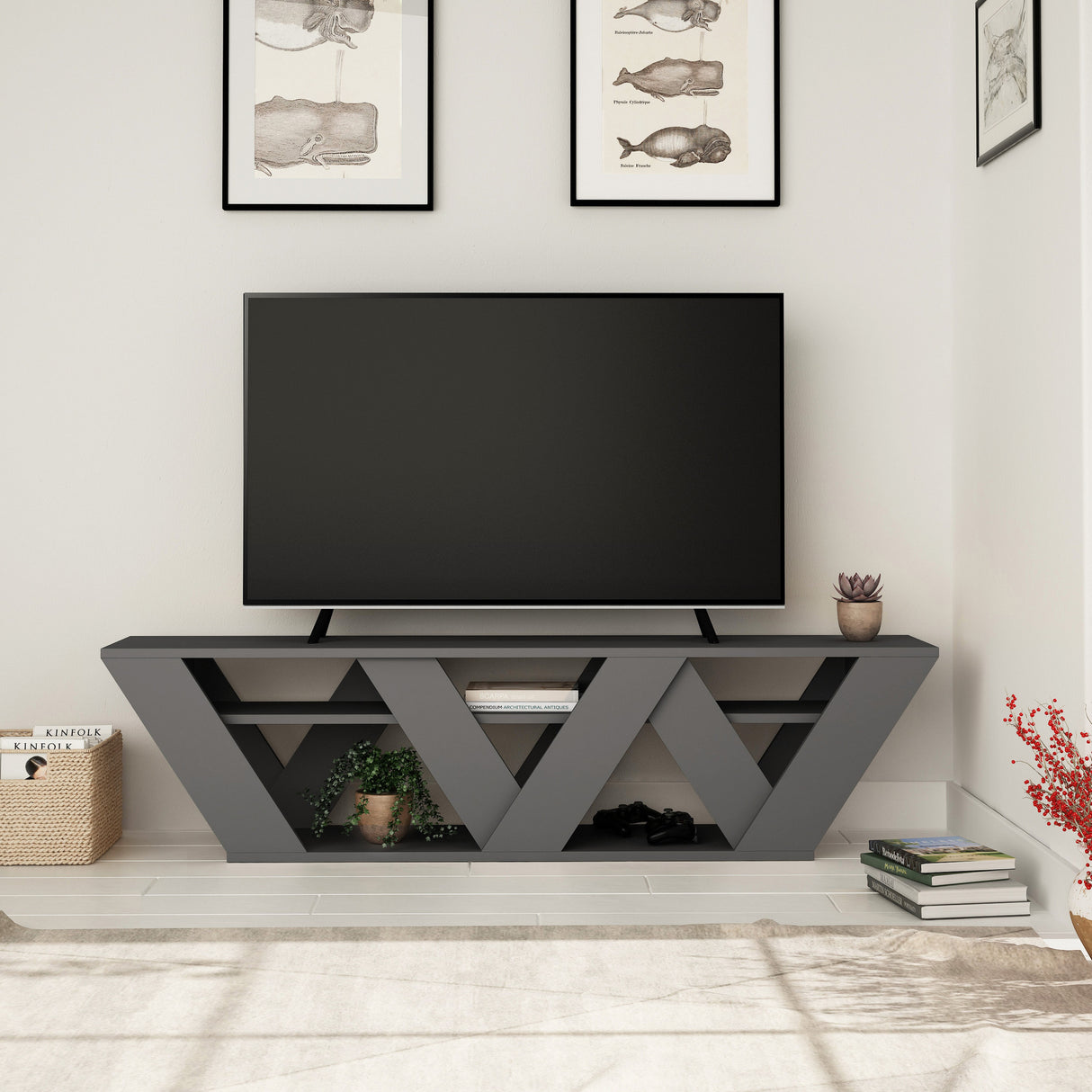 TV Meubel Ralla Antraciet Melamine 158x40x30 cm