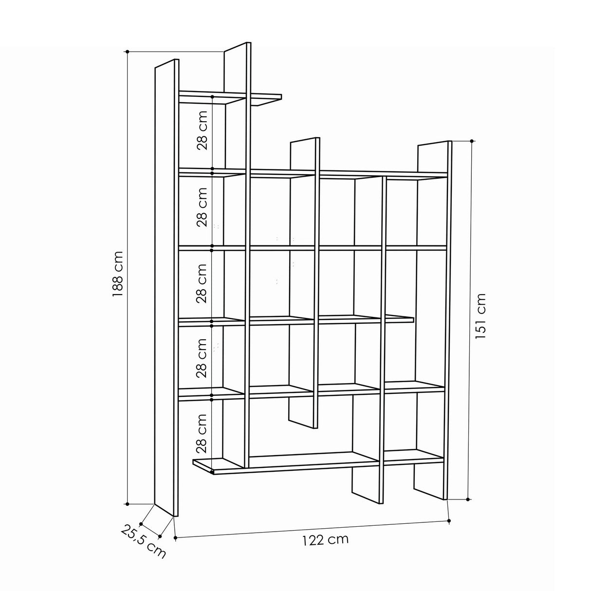 Boekenkast Manco Wit Melamine 122x188x25,5 cm