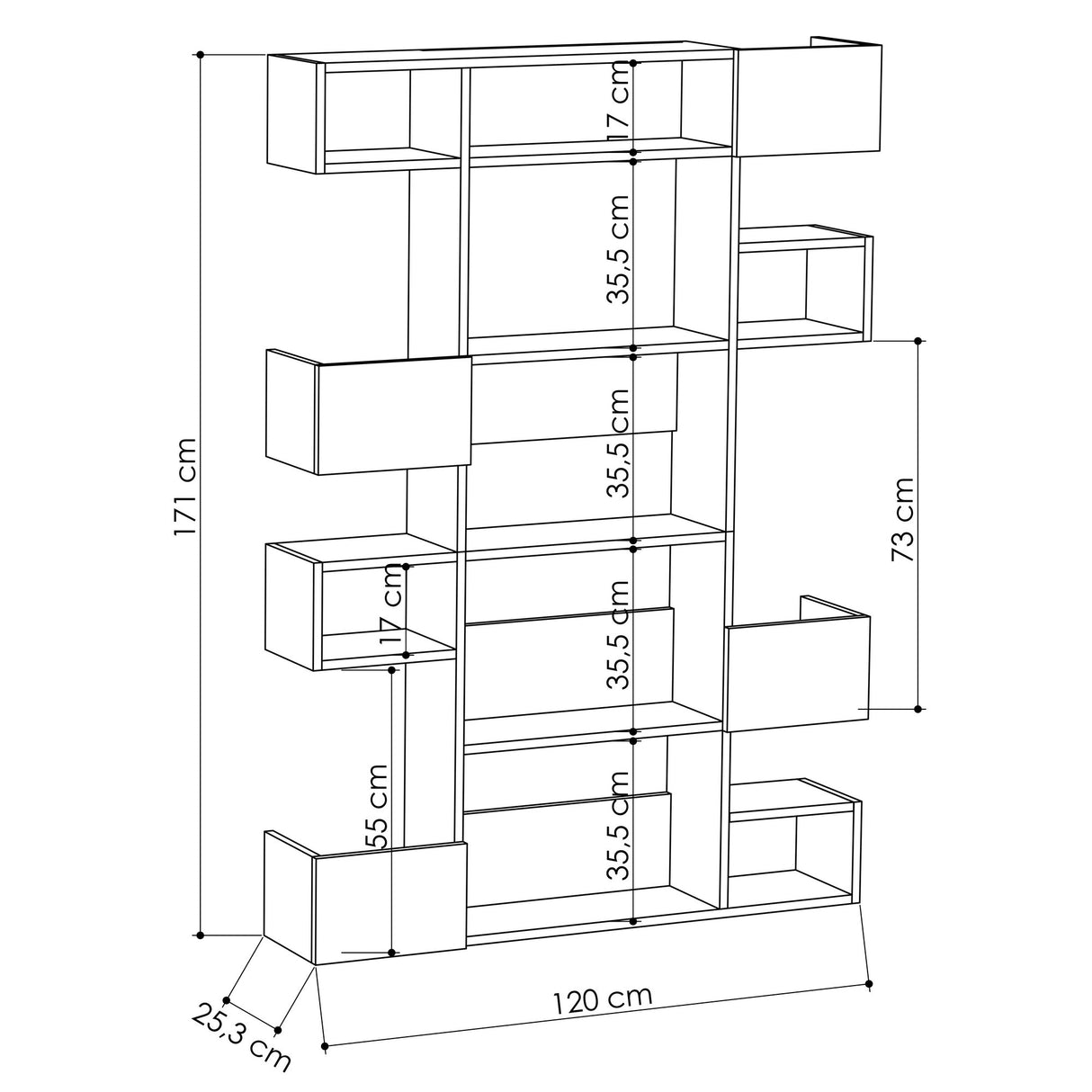 Boekenkast Niho Wit Eik Melamine 120x171x25,3 cm