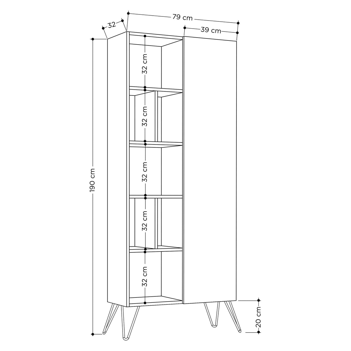 Boekenkast Jedda Wit Melamine 79x190x32 cm