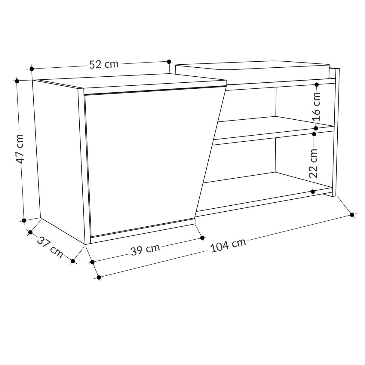 Schoenenkast Fiona Bench Antraciet Wit Melamine 104,6x47,2x37,5 cm