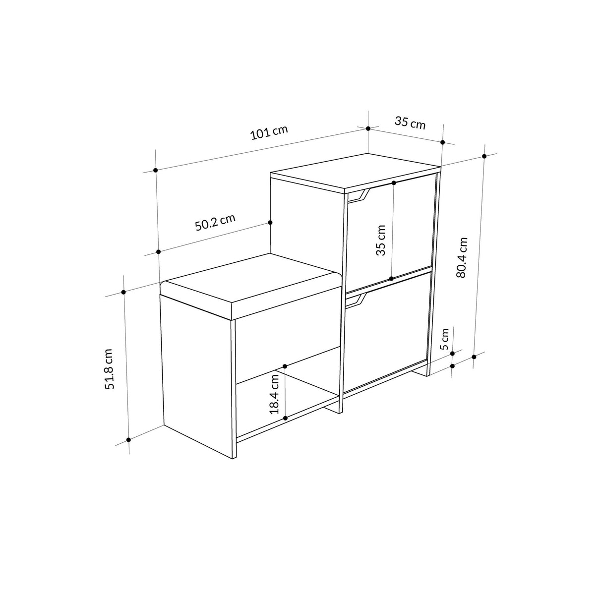 Schoenenkast Haven Wit Melamine 101,5x80,5x35,5 cm