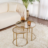 Moderne Ronde Salontafel Set van 2 Uru Goud - Brons Glas - 60/42 cm