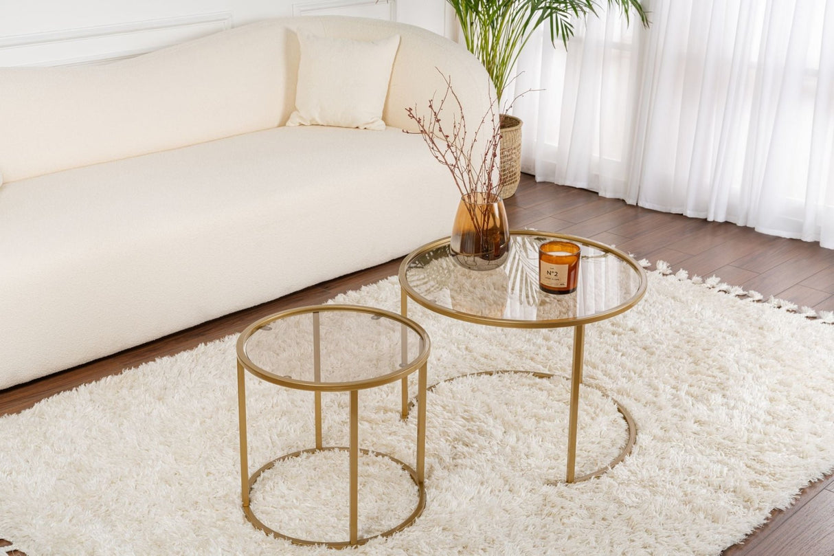 Moderne Ronde Salontafel Set van 2 Uru Goud - Brons Glas - 60/42 cm