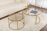Moderne Ronde Salontafel Set van 2 Uru Goud - Brons Glas - 80/60 cm