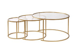 Moderne Ronde Salontafel Set van 3 Uru Goud - Transparant Glas - 80/60/42 cm