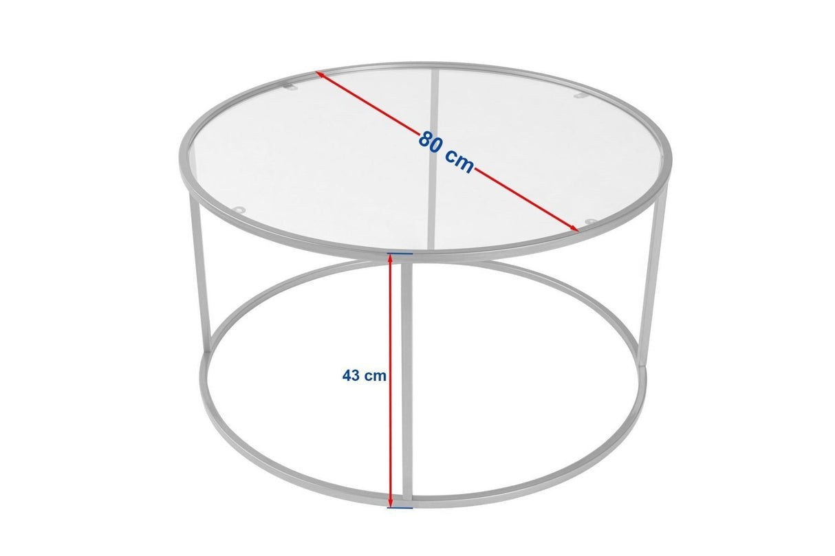 Moderne Ronde Salontafel Uru Zwart - Grijs Glas - 80 cm