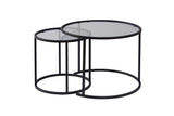 Moderne Ronde Salontafel Set van 2 Uru Zwart - Grijs Glas - 60/42 cm