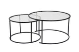 Moderne Ronde Salontafel Set van 2 Uru Zwart - Transparant Glas - 80/60 cm