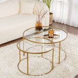 Moderne Ronde Salontafel Set van 2 Uru Goud - Transparant Glas - 80/60 cm