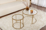 Moderne Ronde Salontafel Set van 2 Uru Goud - Transparant Glas - 60/42 cm
