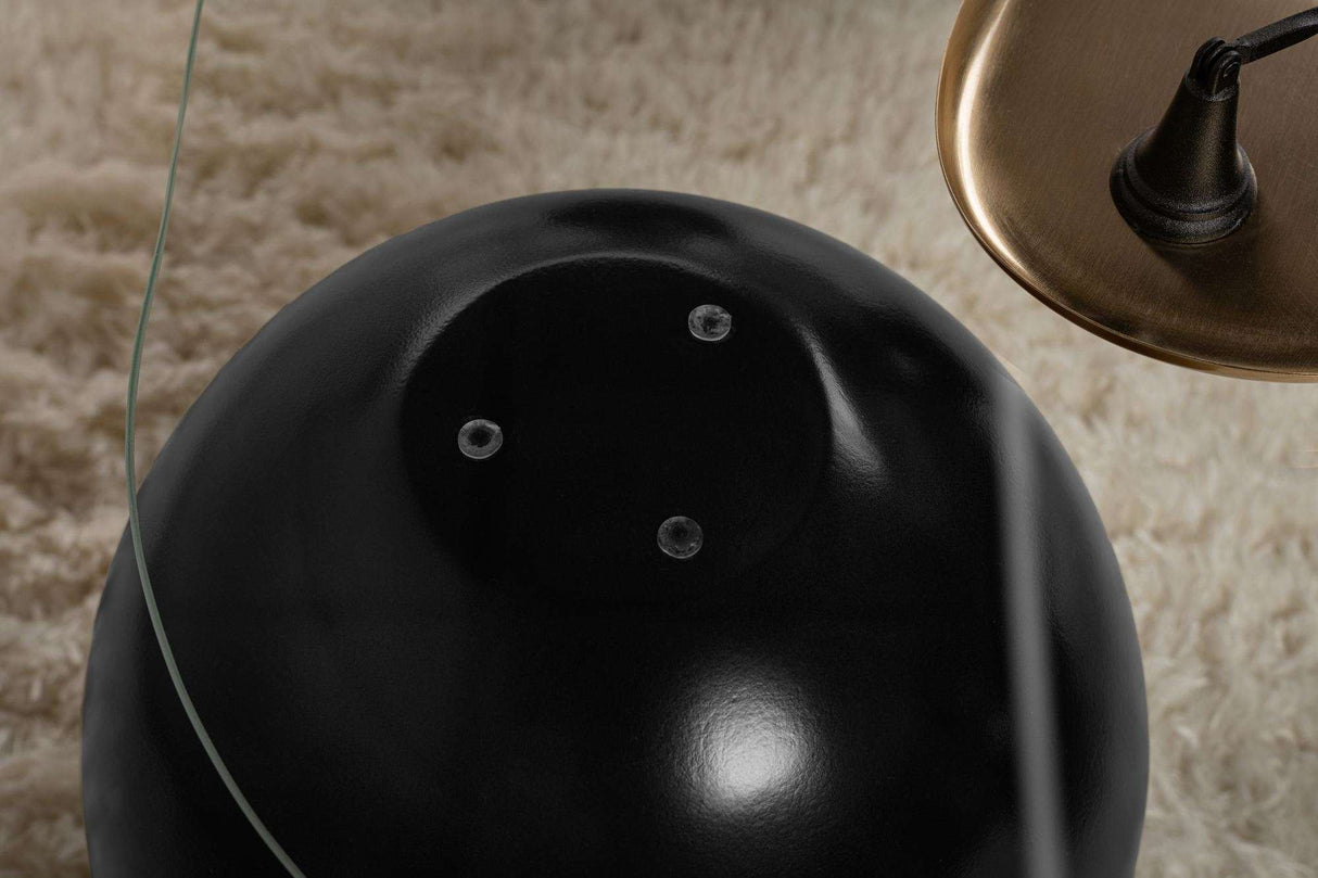 Deens ovale salontafel transparant glas zwarte bolpoten Evara 118x75 cm