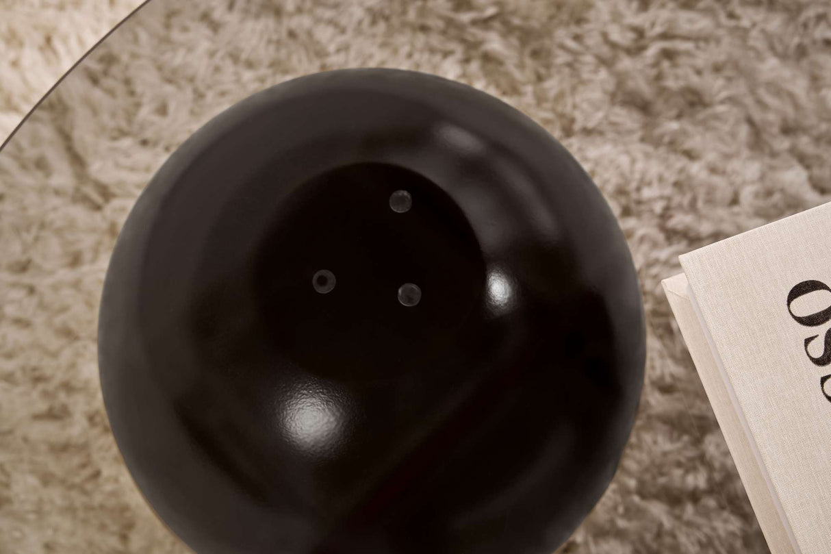 Ronde salontafel grijs getint glas zwarte bolpoten Miro 85x85 cm