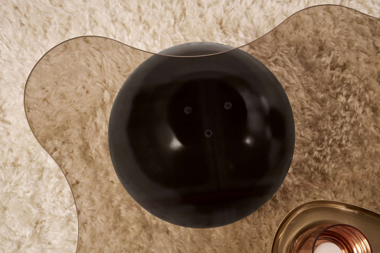 Golvende salontafel brons getint glas zwarte bolpoten Noxa 120x80 cm