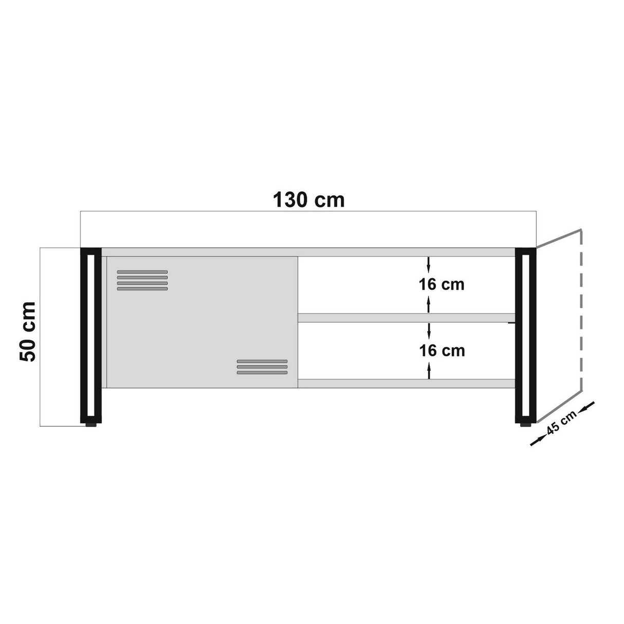 TV Meubel Cosmo Atlantisch Dennenhout Zwart Melamine 130x50x45 cm