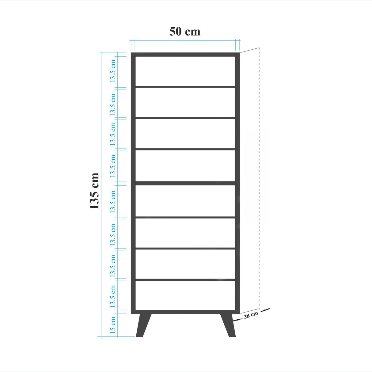 Schoenenkast Filinta Sonoma Eik Latjes Melamine 50x135x38 cm