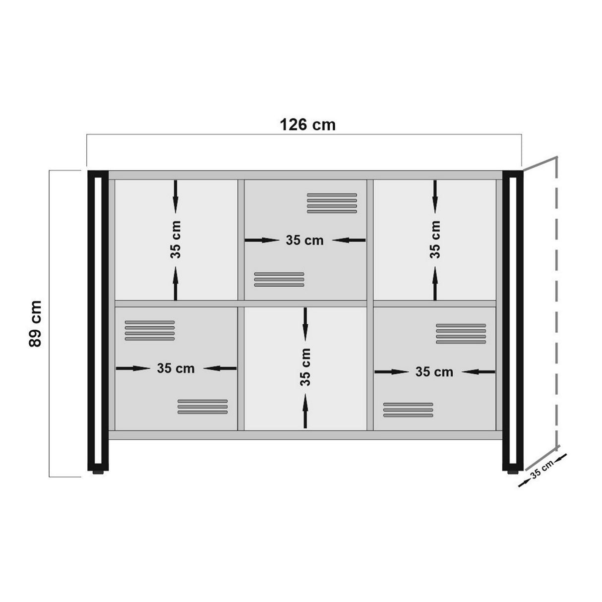 Boekenkast Cosmo Atlantisch Dennenhout Zwart Melamine 126x89x35 cm