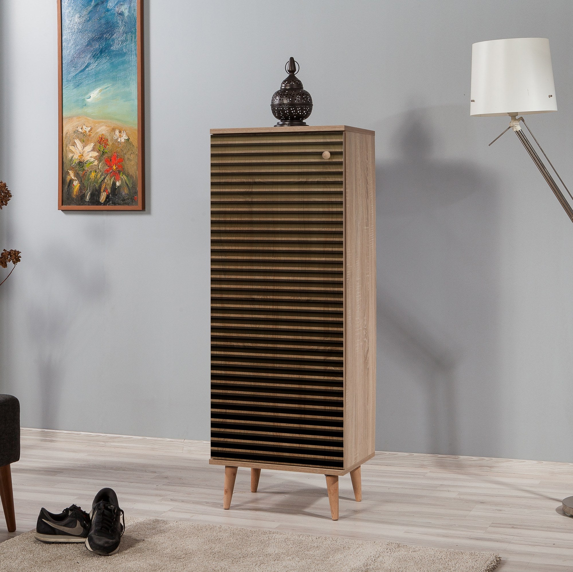 dimehouse Schoenenkast Filinta Sonoma Eik Gestreept Melamine 50x135x38 cm
