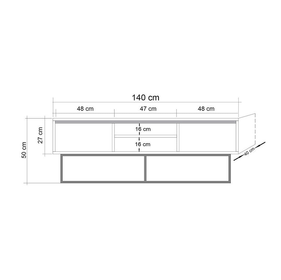 TV Meubel Rodez Walnoot Zwart Melamine 140x50x40 cm