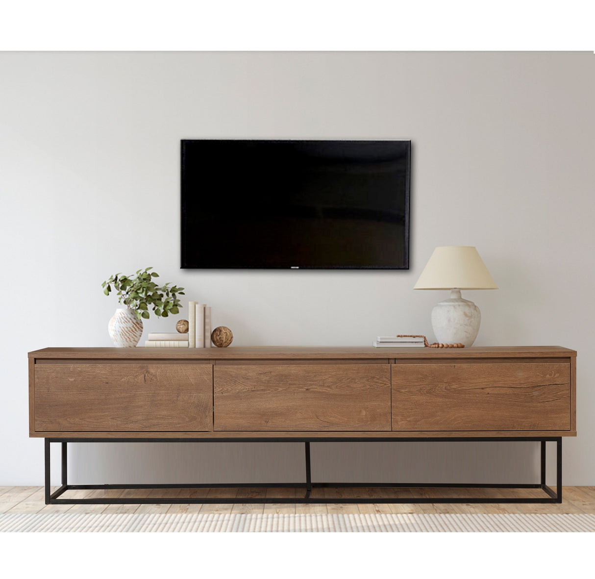 TV Meubel Milo Walnoot Zwart Melamine 180x50x40 cm