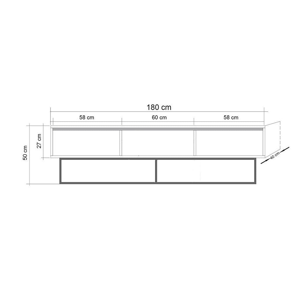 TV Meubel Milo Walnoot Zwart Melamine 180x50x40 cm