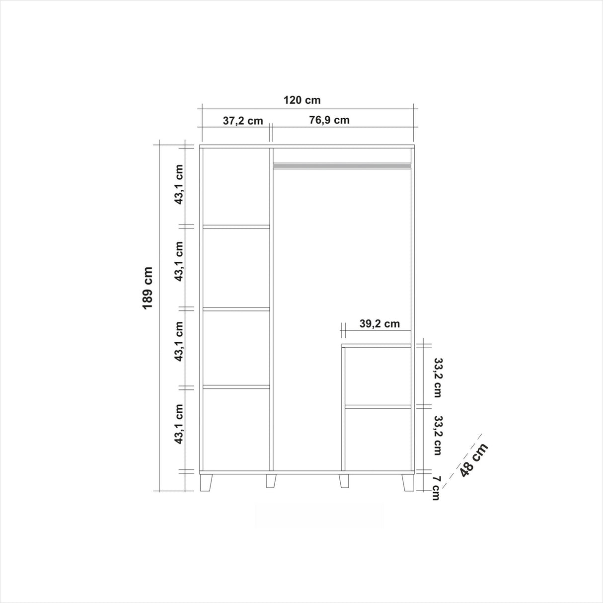 Kledingkast Hedera Atlantisch Dennenhout Melamine 120x189x48 cm